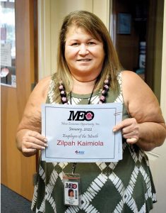 Zilpah Kaimiola named MEO Employee of the Month